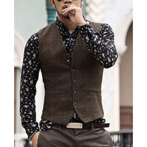 Men’s Sleeveless Tweed Vest Wool Lattice Waistcoat Slim Fit Casual Business Formal Wedding Grooms Best Man Suit Vest For Wedding