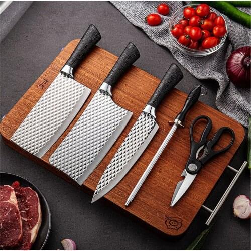 5PCS Meat Cleaver Set of Kitchen Knives Chef Knife Set Japanese Knives Scissors Peeler Butcher Knife Set Hunting Knife Cleaver