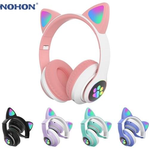 Cat Ears Bluetooth Headphones Gaming Headsets Cute LED Flash Light Wireless Earphones with Microphone for xiaomi iphone LG Gift