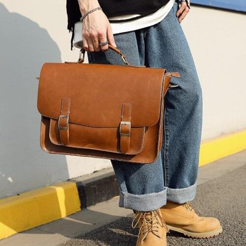 New Fashion Leisure MenS Bag Retro MenS Leather Postman Shoulder Bag Leather Yellow Hand Briefcase Black Shoulder Bag