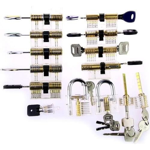 New Arrival 14pcs/set Transparent Practice Locks SET for Locksmisth Beginner Traning Pick Tools