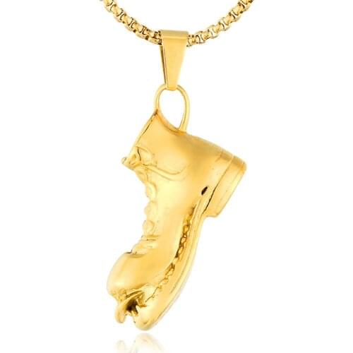 Stainless Steel Punk Rock Hip Hop Shoes Pendant Necklace Tongue Teeth Combat Boots Funny Necklaces Jewelry Gift For Him