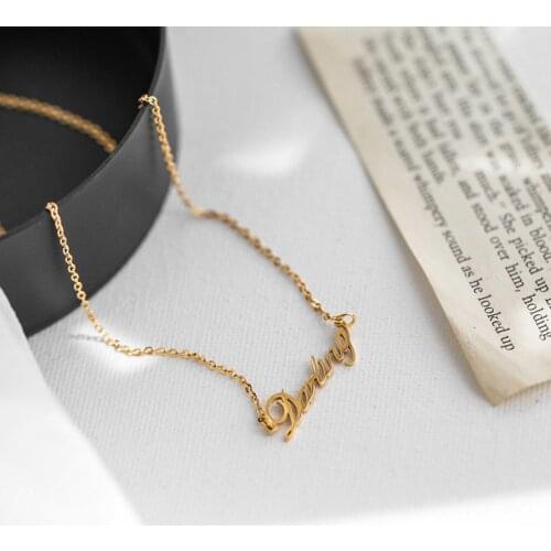 Simple Gold Color Personalized Letter Necklace Stainless Steel Choker Custom Wedding Anniversary Party Jewelry