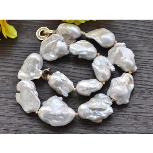 P7001 Huge 18" 35mm White Baroque Reborn Keshi Pearl Choker Necklace CZ