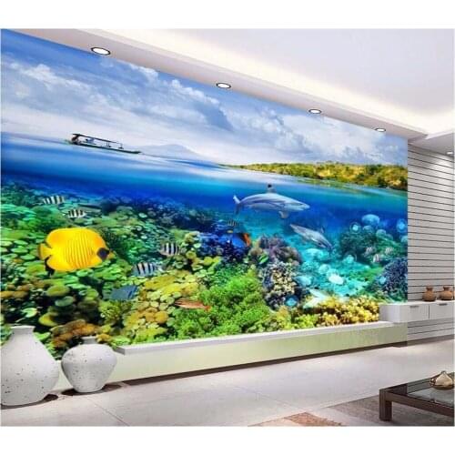 Custom photo 3d wallpaper Blue ocean shark corals painting wall papers home decor 3d wall murals wallpaper for living room