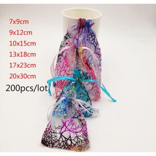 RUIHAOYU 200pcs 6 size Jewelry Packaging Drawable Organza Bag Wedding Christmas Gift Bags & Pouches Jewelry Packing Bag 4 Colors