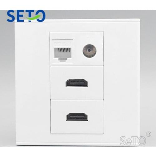 SeTo 86 Type 2 port HDMI + TV + Cat5e RJ45 Network Wall Plate Socket Keystone Faceplate