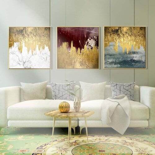 Nordic Minimalist Style Canvas Painting Creative Abstract Golden Color Block Poster Living Room Wall Art Pictures Home Decor