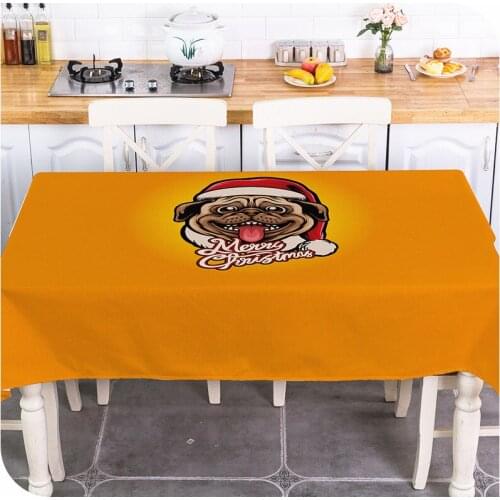Merry Christmas Modern Style Table Cloth Linen Waterproof Art Animal Cartoon Pug Dog Pattern Printing Tablecloth Rectangle