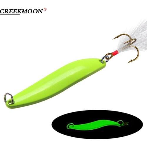 20pcs/lot Luminous Metal Spinners Spoon Lure Fishing Hard Bait Sequins Noise Paillette with Feather Treble Hook 5g 7g 10g 13g