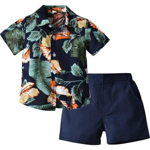 Top and Top Fashion Boys Beach Style Clothes Casual Sport 2Pcs Design Outfits Cotton Short Sleeve Shirts Pants Kids Costumes