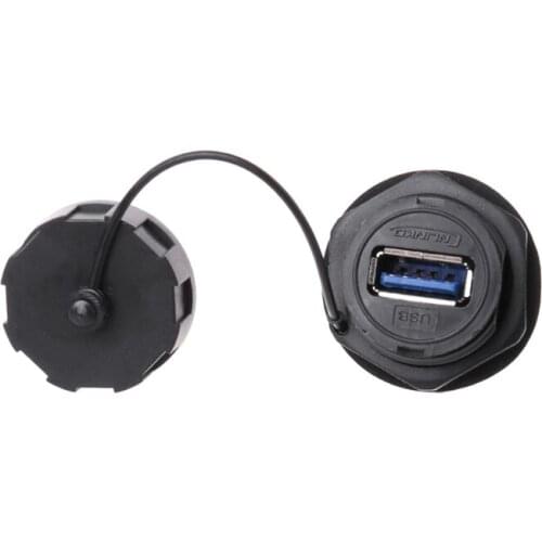 USB Female Socket Plug Panel Mount Adapter Waterproof Connector IPL7 With Cap