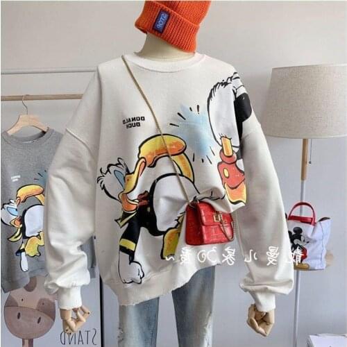 Womens Sweaters Plus Cashmere 2021 Mickey Duck Loose Ahoodless Hooded Spring Autumn Clothing Women Sport Clothes Tops