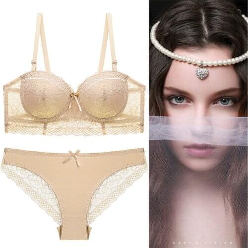 Women Lingerie Set Plus Size Sexy Lace Bra And Panty Sets Deep V Gather Sexy Underwear Set Womens Thong Push Up Black Bra