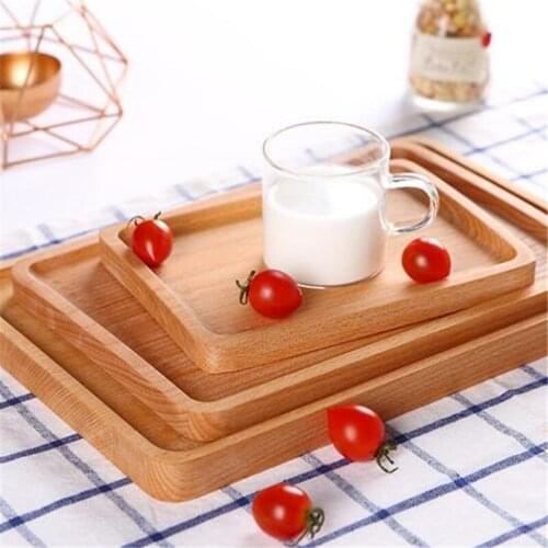 1pc Round Rectangular Wooden Tray Breakfast Food Dinner Dessert Tea Tray Wood Tray Family Kitchen Accessories Organizer