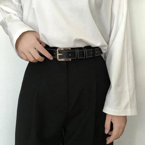 2021 Fashion Casual Retro Simple Belt Ladder Pin Buckle Black White PU Leather Men Women Dress Jeans Decoration Strap