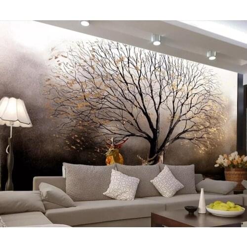 Custom wallpaper 3d mural European golden tree sika deer oil painting background wall papers home decor 3d wallpaper