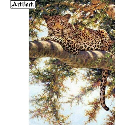 5d diy diamond painting leopard on tree full square animal landscape 3d round diamond mosaic crafts hand embroidery