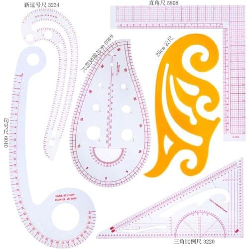 6pcs/set Sewing Tailor Straight French Curve Rulers Drawing Line Measure Multifunctional DIY Clothing Sample Patchwork