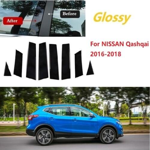 8PCS Gloss Black Polished Pillar Posts Fit For NISSAN Qashqai 2016-2018 Window Trim Cover BC Column Sticker