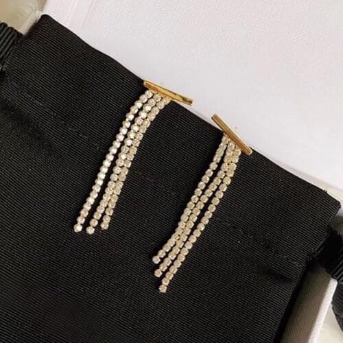 Brand Pure 925 Luxury wedding Jewelry For Women Long tassel Earrings Geometric Lines Stud Earrings Party Party Jewelry