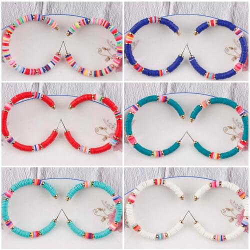 E7317 ZWPON Mixed Color Thin HeiShi Disc Beads Earrings 2020 New Rainbow Polymer Clay Large Hoop Earrings Jewelry Wholesale
