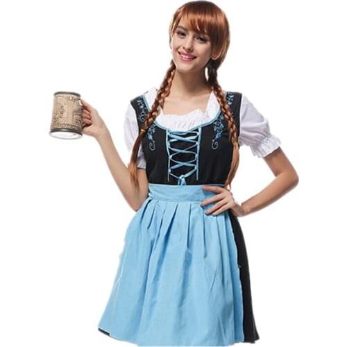 Sexy Blue Germany Bavarian Oktoberfest Beer Girl Costume Halloween Masquerade Parent-child Cosplay Maid Dress