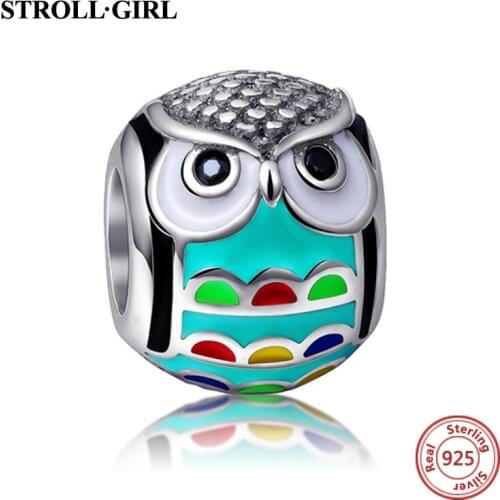 Fine Fit Diy Authentic European Bracelet Silver 925 Original New Cute Animal Owl Charms Beads Pendant Jewelry Women Gift