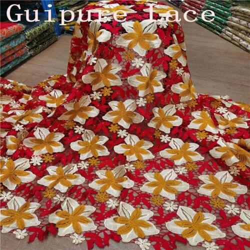 2020 Latest African Guipure Lace France Water Soluble With Stone Lace fabric For Wedding Party Sew h20-94