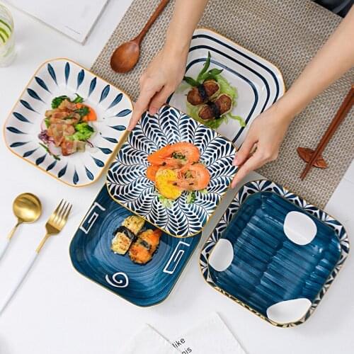 Japanese-style Square Deep Plates Ceramic Dinner Plate Creative Sushi Dishes Household Tableware Platos De Cena
