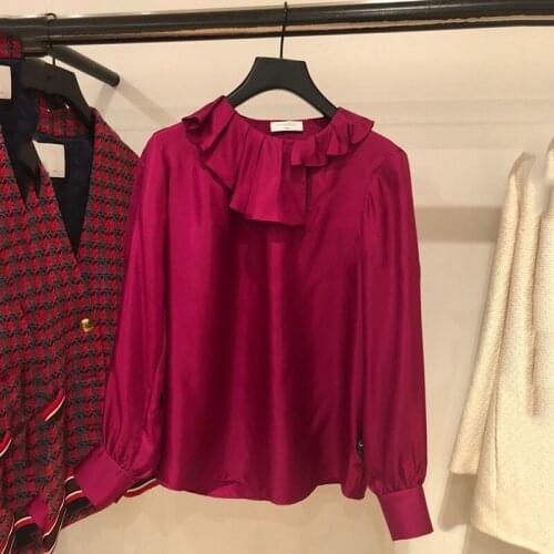 Patads light luxury niche French shirt autumn winter womens Ruffle round neck bubble sleeve to00231