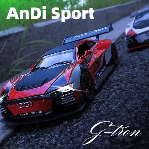 1:32 Audi car model GT Le Mans racing simulation alloy pull back sound and light door childrens metal toy car Birthday boy gift
