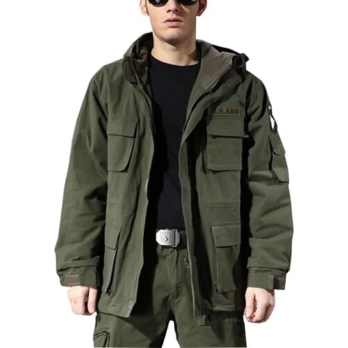Mens Cotton US Army Military Clothing Hooded Windbreaker Tops Winter Outdoor Climbing Thermal Fleece Lining Thick Jacket Coat