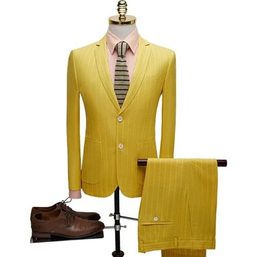 Men Suits 2020 Autumn British luxury brand Long Sleeve Casual Business Stripes Print Suit Slim Fit Mens Formal suit 3 Piece Set