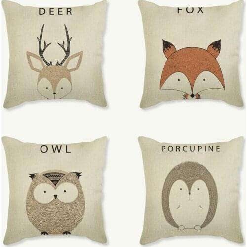 Nordic Cartoon Animal Deer Lion Bear Minimalist Art Pillowcase 45x45 Linen Cushion Cover Decorative Cushion For Sofa Home Decor