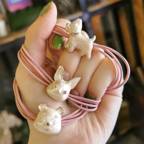 New Pink Pig Dog Bear Elastic Hair bands Hair Accessories Baby Cute Cartoon Toy Bunny Animals Ceramics Hair Ties Ropes Headdress