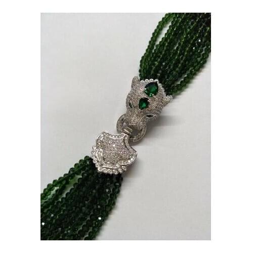 Wholesale Jewelry 3mm green 10rows Leopard head clasp DIY accessory glass crystal gem necklace bracelet
