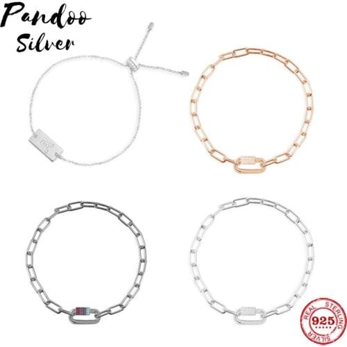 Pandoo Sterling Silver Copy 1:1 Copy, Chain Bracelet Lover Jewelry Alphabet A To Z Bracelet Hiphop Trendy Wrist Jewelry Gift