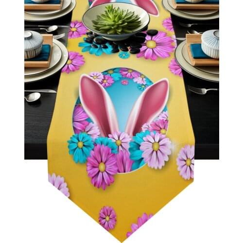 Easter Colored Flower Rabbit Ears Table Runner Wedding Decor Table Runner Dinning Table Decoration Tablecloth and Placemat