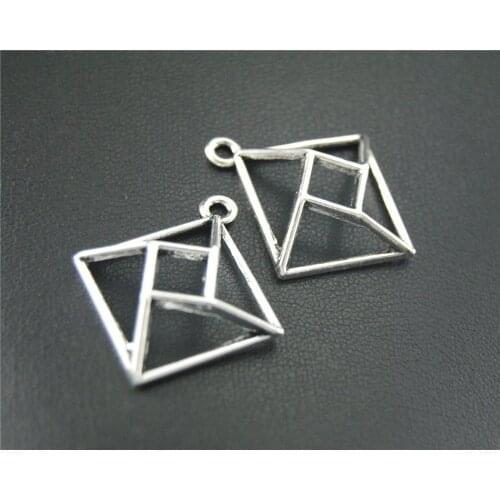 10pcs Silver Color 3D Geometric Rhombus Handmade Charms Handmade Charms Pendants Jewelry Findings 31x27mm A1834