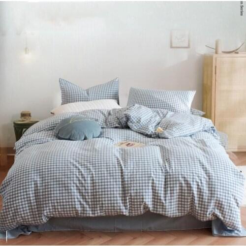 Simple Blue Lattice Duvet Cover Set with Pillowcase Bed Sheets Modern Home Textile Child Bedding Set Adult Quilt Cover Bed Linen