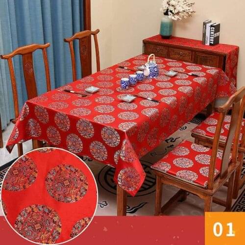 Joyous Luxury Chinese Silk Satin Table Cloth Red Yellow Gold Rectangular Square Wedding Home Party Decoration Dining Table Cover