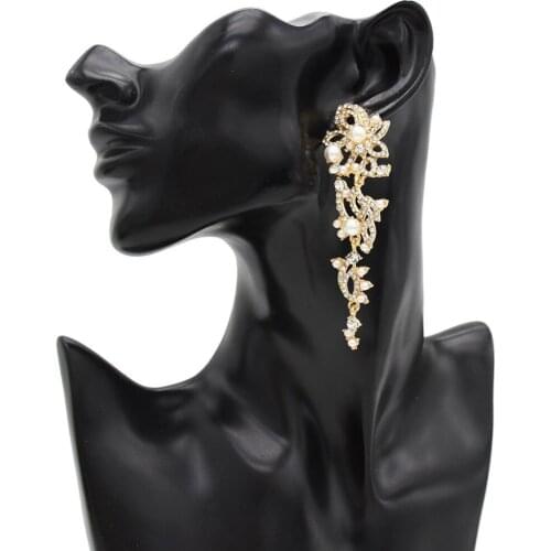 Luxurious 2 Styles Elegant Pearl Rhinestone Long Drop Earrings Indian Royal Shinning Gold Earrings Women Wedding Party Jewelry