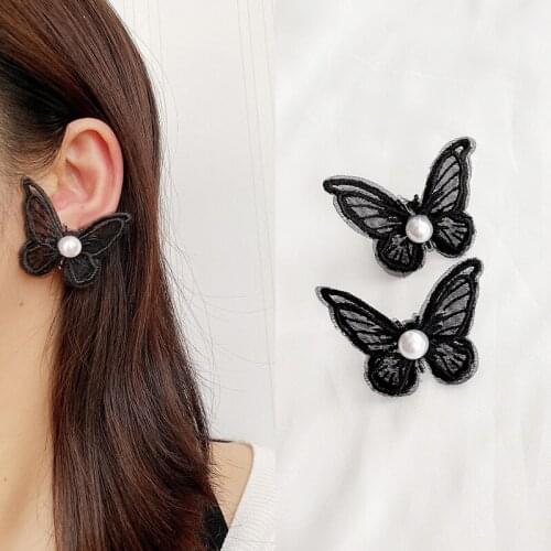 1Pair Butterfly Ear Studs Jewelry Fashion Lace Butterfly Earrings Sweet Fake Pearl Decor Earrings for Women Girls Jewellery
