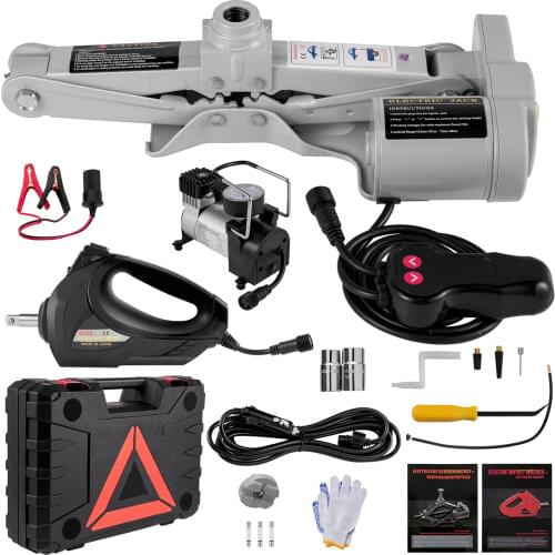 VEVOR 3 Ton 12VDC Electric Scissor Car Jack Portable Car Lifting Repair Tool Reach 42cm High with Inflator Pump Electric Wrench