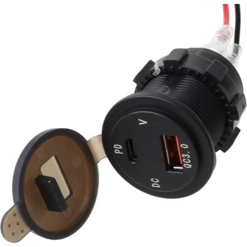 IP66 Water Proof 12V DC Power Delivery QC3.0 Dual Type-c 5V 3A USB Motorcycle Cigarette Lighter Socket Charger Connector