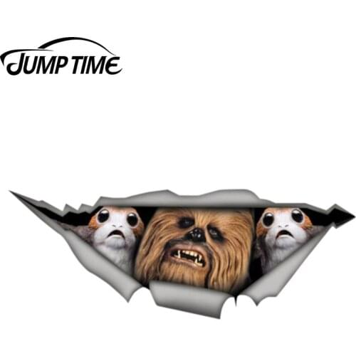 Jump Time 13cm x 4.8cm Chewbacca porg Sticker Torn Metal Decal Wild Animal Funny Car Stickers Window Bumper 3D Car Styling