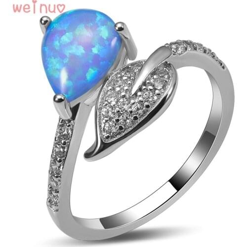 Weinuo Blue Fire Opal White Crystal Ring 925 Sterling Silver Top Quality Fancy Jewelry Wedding Ring Size 5 6 7 8 9 10 A398