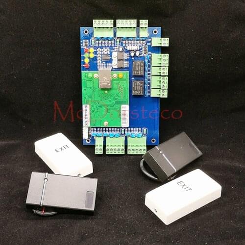 Wiegand TCP/IP Two Doors Doubel Door Access Control System Kit + 2 PCS Rfid Card Reader + 2PCS Exit Button for Door Security