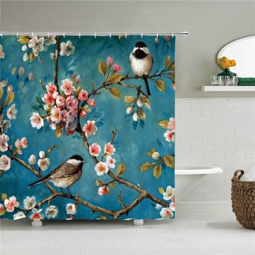 3D Chinese Style Flower Bird Shower Curtains Waterproof Bathroom Curtain Printed Fabric With Hooks Decoration Shower Curtain